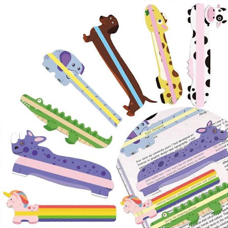 Farvede bogmærker til læsesporingsregler, markeringsstrimler, guidede læsestrimler, farverig lagdeling, hjælp til børn med ordblindhed