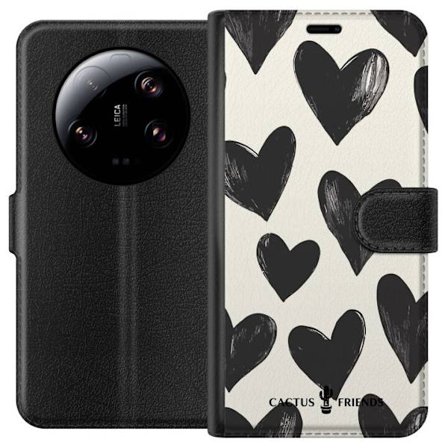 Kompatibel Tegnebogsetui til Xiaomi Xiaomi 13 Ultra Cactus and Friends - Bold Black Love Pattern