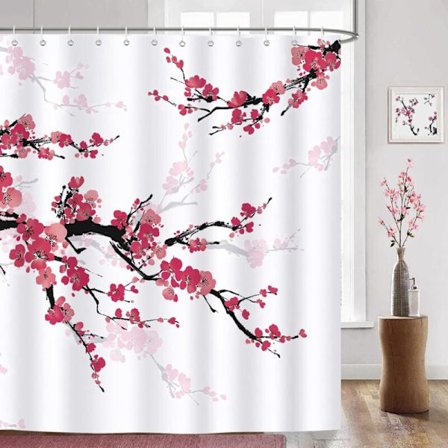 Dusjforheng Røde Kirsebærblomster Baderomsforheng Polyesterstoff 180x180cm Vanntett Muggbestandig