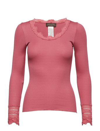 Silk T-Shirt Regular Ls W/Wide Lace T-shirts & Tops Long-sleeved Rosa Rosemunde
