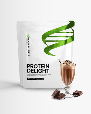 4 x Proteinshake - 750 g - Chocolate Milkshake - Body Science Protein Delight - Proteinpulver, Kosttillskott, Protein, Kasein