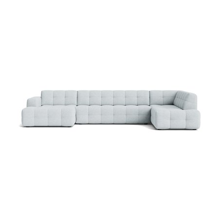Paris U-Form Sofa, links, Aragon Kristallblau, modernes gestepptes Design, hoher Sitzkomfort, großzügige Wohnlandschaft für Ihr Wohnzimmer 77cm