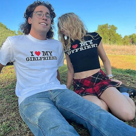 Jag älskar min pojkvän sommarmode flickor korta t-shirt korta ärmar kvinnor t-shirt casual toppar 90-tal flickor damer kvinnliga ZD Y
