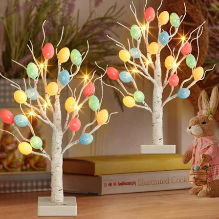 2 stk. Påsketre, 56 cm Lysende påsketrær Batteridrevet USB med timer (sett med 2)