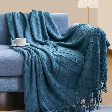 Kastfilt för soffa, Mjuk och Mysig Stickad Filt med Fransar, L, ZQKLA