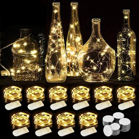 LED-lysslynger - 10-pakning 2M 20LED kobbertråd, batteridrevne lysslynger for lange, tynne vaser, ferie, bryllup, fest, jul (varmhvit)