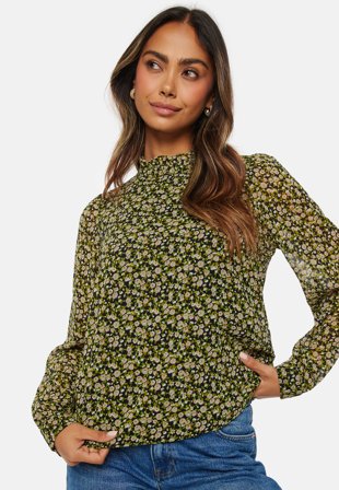 VERO MODA Holly Vica LS Frill Top Vibrant Green AOP:Vi Klær