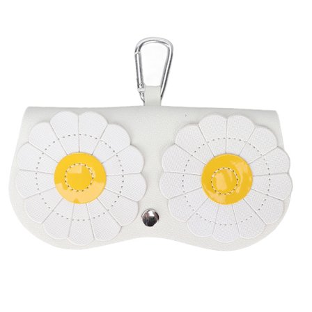 Briller Etui Dobbelt Forsikring Trykknap Krog Design Solsikke Mønster Bærbar Solbriller Etui Hvid