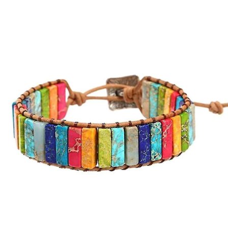 Lær Chakra Jasper Wrap Justerbart Perlearmbånd