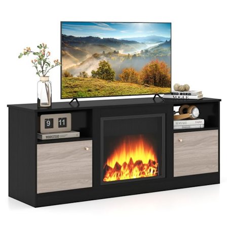 COSTWAY 65" TV-møbel med LED og 2 skabe, åbne rum, magnetisk låge, moderne design til stuen, 147 x 40 x 60 cm