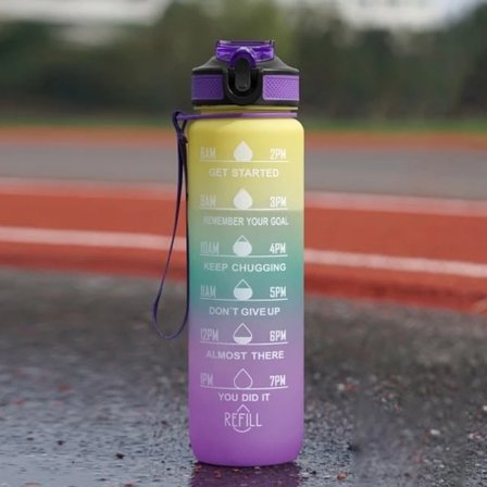 Vattenflaska Sport Drickkopp Plast Vattenkopp 1000ML - i lager Gul&Lila