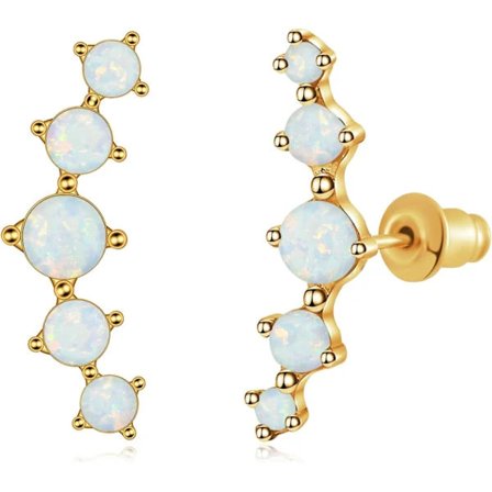 /EA/Øreklynger med Opal, 14K gullbelagte mansjettøredobber Små flate bakside øredobber Mote smykker Morsdagsgaver for gult gull-hvit opal