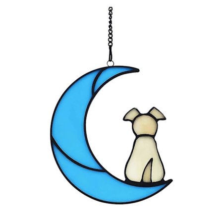 Månevindue Hængende Ornament Til Hundeelskere Glas Akryl Kreativt Vedhæng Mindegaver Gul