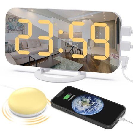 Ekstra Starkt Digitalt Vækkeur til Dybsovere | Med Sengeryster + Justerbar LED-belysning | Dobbelt Alarm & Snooze-funktion_TF_TF