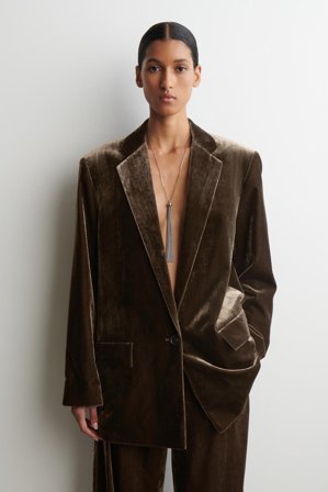 COS Damen Einreihiger Samtblazer - Braun