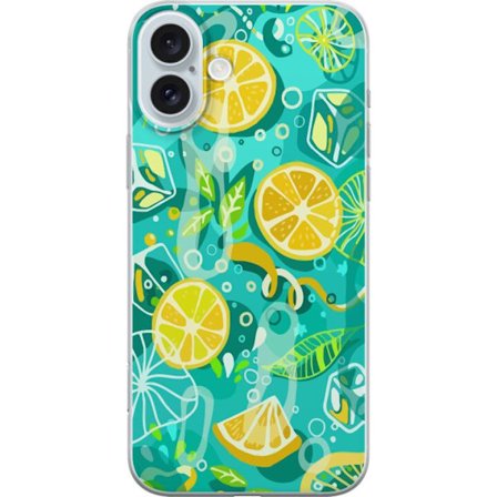 Yhteensopiva Puhelinkuori Apple iPhone 16 Plus Raikas sitrusharja sitruunalehdillä ja kuplia eläväisen värimaailman kanssa