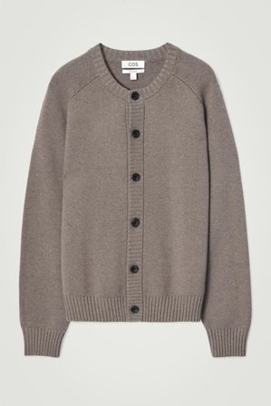 COS Men's Wool Blend Crew Neck Cardigan Sweater in Grey