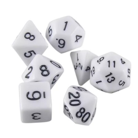 7-pack terninger til Dungeons and Dragon og andre spil (Hvid)