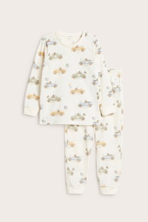 Newbie | Pyjamas med biler og bjørner | Offwhite