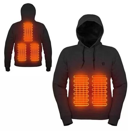 Uppvärmda Hoodies, USB Elektrisk Uppvärmning Lättvikts Huvtröja Jacka Svart Black 2XL