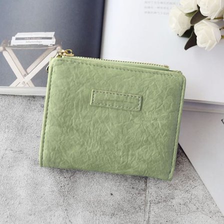 En grön handväska, 11,5 cm × 10 cm × 2,5 cm, koreansk stil kvinnlig kort