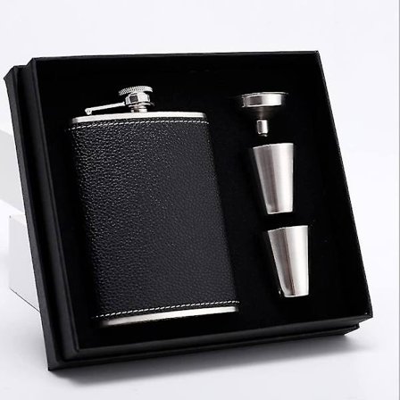 Rustfritt stål hip flask gaveeske 8 oz hip flask med svart skinntrekk bærbar stål hip flasker for L