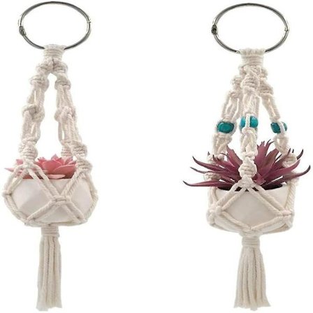 2-pak Mini Macrame Plantebøjler Dekorationer, Sød Hængende Boho Indretning Til Væg Entre Hjemmekontor Biltilbehør Gaver Til Planteelskere, Hvid 2 Stk