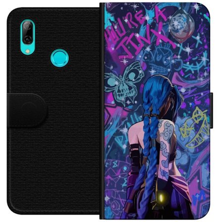 Yhteensopiva Lompakkokotelo Huawei Huawei P smart 2019 Värikäs graffitipiirros, jossa on sinisellä hiuksilla varustettu hahmo kaupunkimaisessa neon