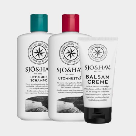 Saltwater Shampoo Sjö & Hav Outdoor Shampoo, 200 ml + Conditioner Sjö & Hav Balsam Creme Leave-In, 50 ml + Saltwater Soap Sjö & Hav Outdoor Soap, 200 