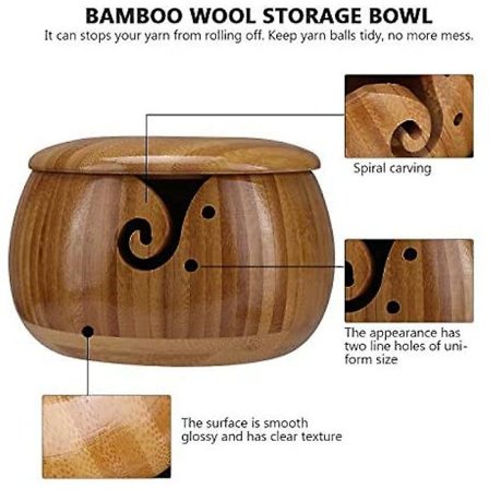 Håndlavet trægarnsopbevaringskrukke med låg huller til hækleindretning