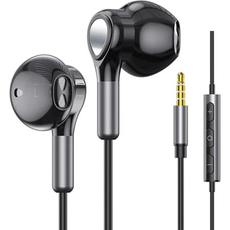 Hörlurar med sladd, in-ear-hörlurar med sladd, halva öronhörlurar 3,5 mm jack, hörlurar med sladd med mikrofon och volymkontroll