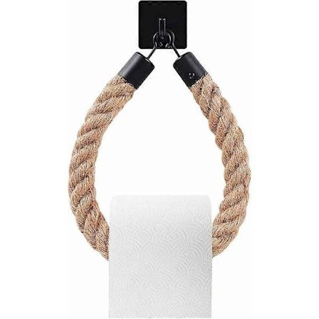 Toalettpapirholder med tau og klebrig krok, vintage baderomsdekor, baderomstilbehør, 25cm PWV