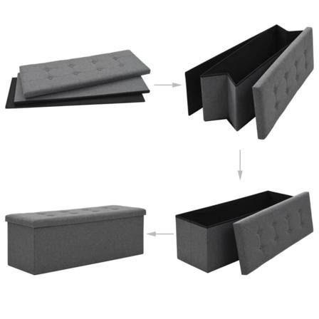 Vidaxl Förvaringsbänk Hopfällbar Konstlinne 110x38x38 Cm Mörkgrå Grå