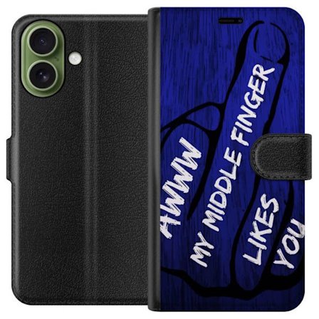 Kompatibelt Lommeboketui til Apple iPhone 17 Mørk typografisk illustrasjon med hjerteform og budskap om vennskap mot dyp blå tretekstur