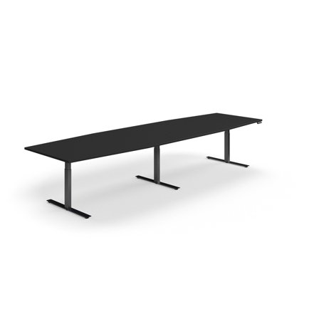 Konferenztisch QBUS, höhenverstellbar, Bootsform, 4000x1200 mm, schwarz/schwarz