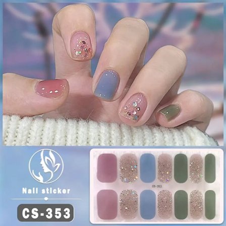 14Tips Halvhärdade Gel Nagelstickers Folie Glitter Nagelkonst Stickers Självhäftande Enkla Gel Hela Nagelomslag