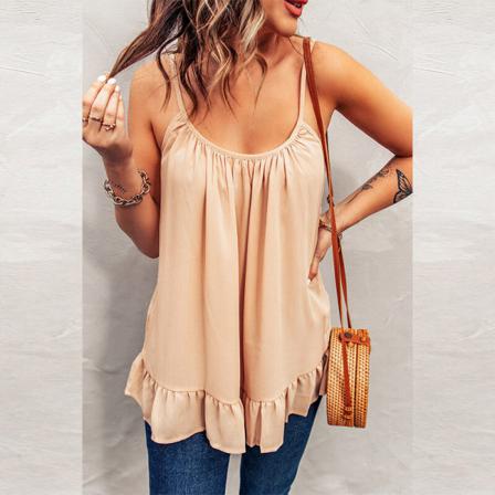 Ärmlösa Linne För Kvinnor U-hals T-shirts