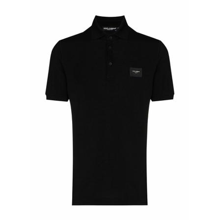 Dolce & Gabbana Cotton piqué polo-shirt with branded plate Sort, Herre, Størrelse: XS