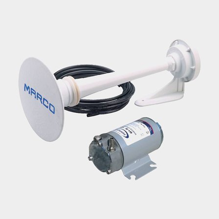 Bocina náutica 12 V Marco PW2 Whistle 12/20 M, Ø200 mm with Compressor, plástico, con compresor, exterior