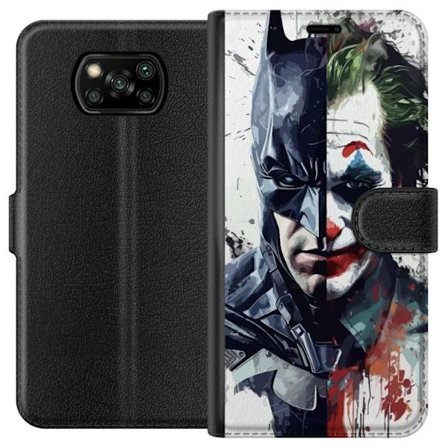 Kompatibelt Lommeboketui til Xiaomi Xiaomi Poco X3 NFC Delt portrett av Batman og Joker i dramatisk illustrasjon, ikonisk superhelt motiv med mørk ku