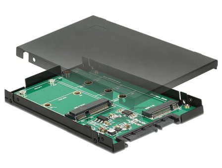 Delock 2.5" Converter SATA 22 pin > 1 x M.2 key B + 1 x mSATA - 9.5 mm - Diskkontroller - M.2 Card / mSATA - SATA 6Gb/s