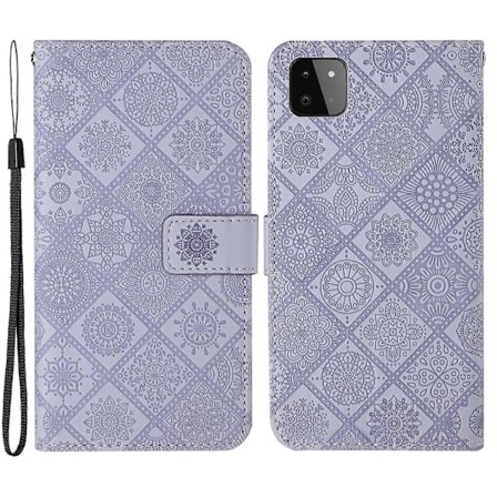 Preget Blomster Lommebok Lær Beskyttelsesdeksel Magnetisk Lås Flip Cover for Samsung Galaxy A22 5G