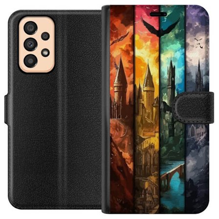 Kompatibel Tegnebogsetui til Samsung Samsung Galaxy A33 5G Fire magiske slotte i forskellige elementfarver, episk fantasykunst med ild vand luft og mÃ