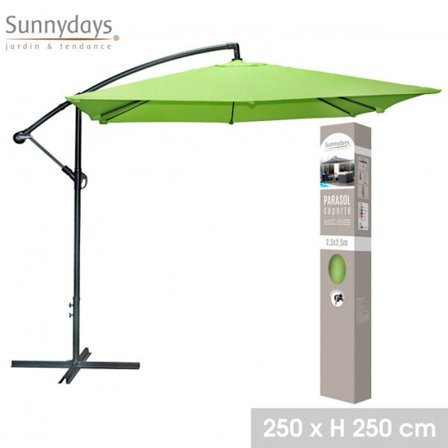Sivulle siirretty neliskulmainen aurinkovarjo - Vaaleanvihreä - Polyesteri ja alumiini - L 300 x P 300 x H 255 cm