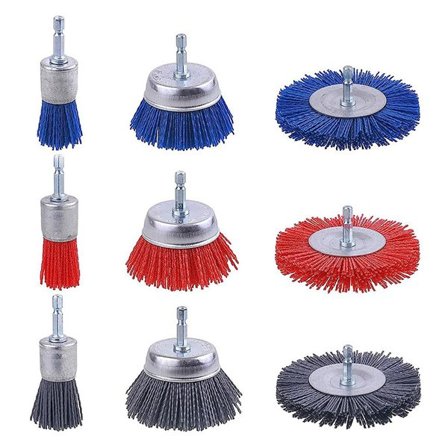Poleringsbørster i nylon 9 stk. med 6 mm skaft