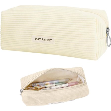 Cordfløyel penal, stilig penal, beige, stor kapasitet, bærbar, beige, for jenter og gutter, tenåringer, penal med glidelås, for skole,