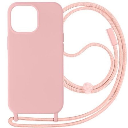 Coque med snor til smartphone - AVIZAR - iPhone 15 Pro - Powder Pink - Rem 80cm - Semi-rigid