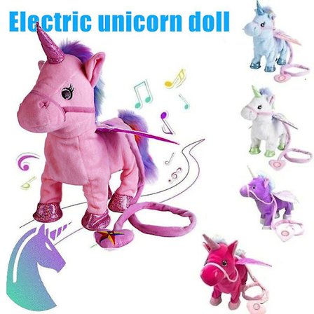Elektrisk gående enhjørning som går/danser/synger/rister på rumpa, plysjleketøy, kompatibel med barnebursdagsgaver