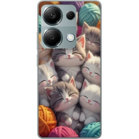 Kompatibelt Mobildeksel til Xiaomi Redmi Note 13 Pro 4G Søte sovende kattunger tett sammen blant fargerike garnnøster i myk leken stil