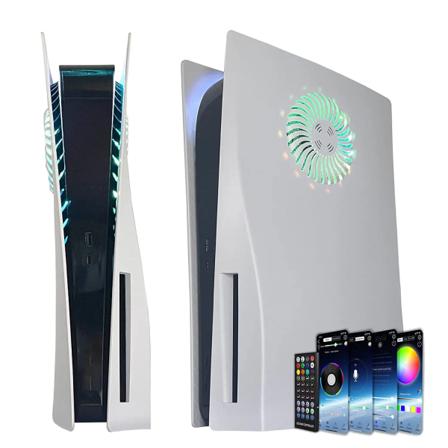 Skal med køleventiler med RGB lysstrimmel 400+ effekter LED lysring Konsolcover til PlayStation 5 Disc Edition White Led